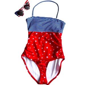 OASIS One-Piece Swimsuit Stars & Stripes Red White Blue USA Women's Size Small
